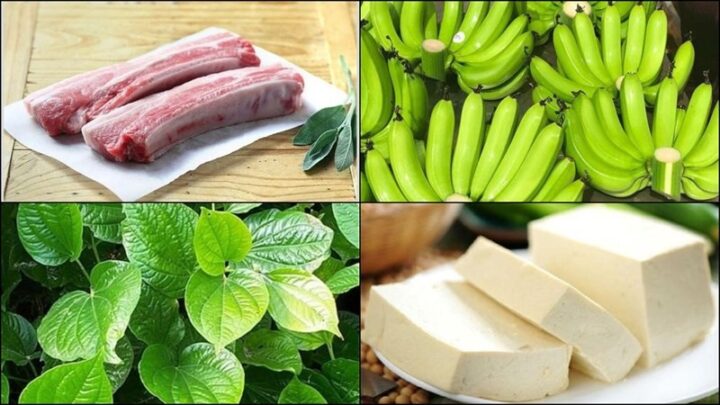 Nguyên liệu chính chuẩn bị cho món om chuối đậu thơm ngon, đậm đà