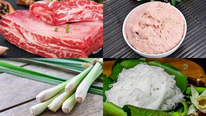 Các nguyên liệu tươi ngon chuẩn bị cho món bún bò đơn giản tại nhà