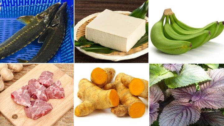 Nguyên liệu đầy đủ để chuẩn bị món cá tầm om chuối đậu tại nhà