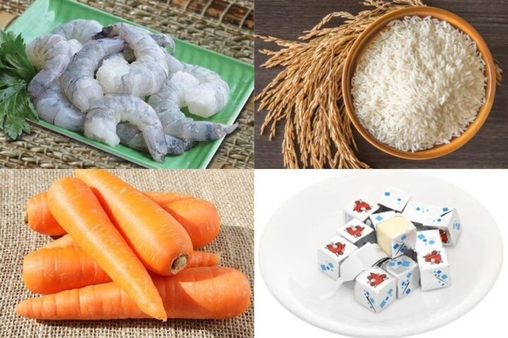 Nguyên liệu và cách nấu cháo tôm cà rốt phô mai cho bé ăn dặm