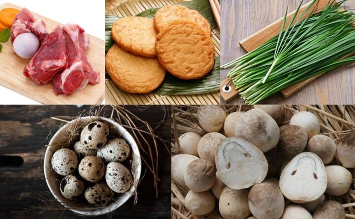 Nguyên liệu chính chuẩn bị để nấu món bánh canh hẹ Phú Yên thơm ngon