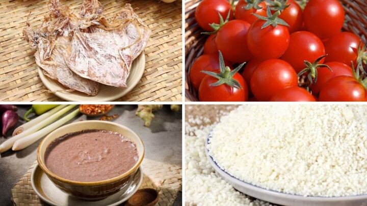Nguyên liệu chuẩn bị cho món bún mực khô