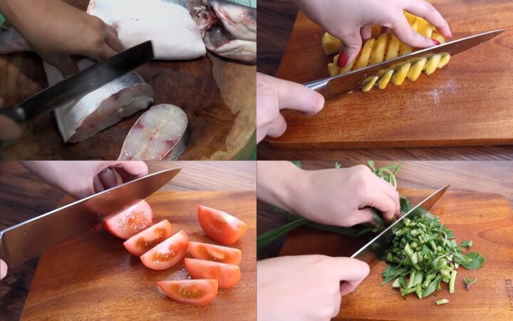 Cá tra đã sơ chế sạch sẽ, cắt khúc sẵn sàng cho món canh chua
