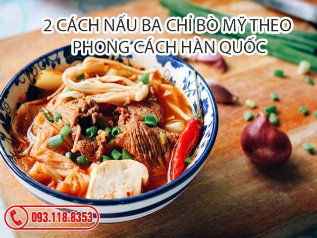 Thành phẩm canh kim chi ba chỉ bò Mỹ nóng hổi, thơm ngon