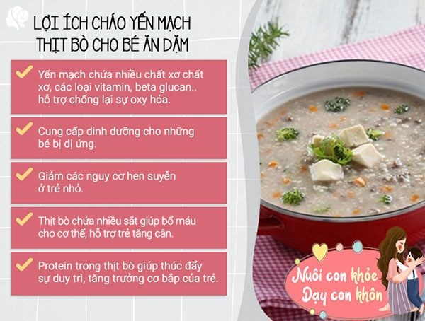 Bát cháo yến mạch thịt bò thơm ngon, bổ dưỡng giúp bé tăng cân