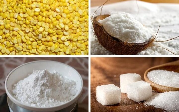 Nguyên liệu chuẩn bị cho món chè xanh dừa tại nhà