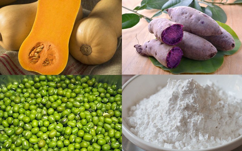 Một số nguyên liệu làm chè đậu xanh bí đỏ khoai lang