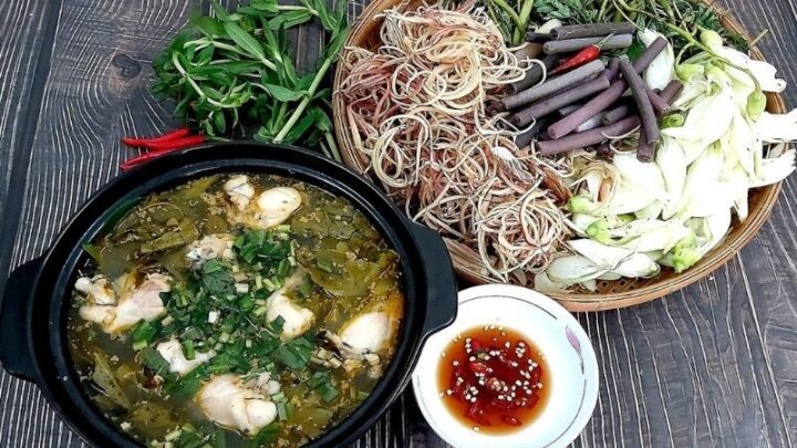 Lẩu ếch lá giang chuẩn bị nguyên liệu