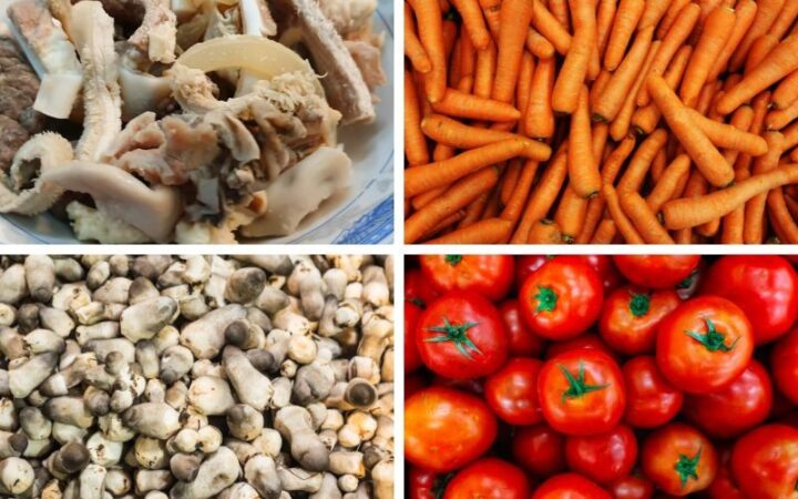 Các nguyên liệu tươi ngon chuẩn bị cho món lẩu lòng bò
