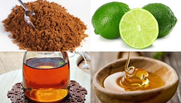 Nguyên liệu chuẩn bị cho cách nấu đường đen không bị đông, bao gồm đường đen, chanh, nước và các thành phần tùy chọn.