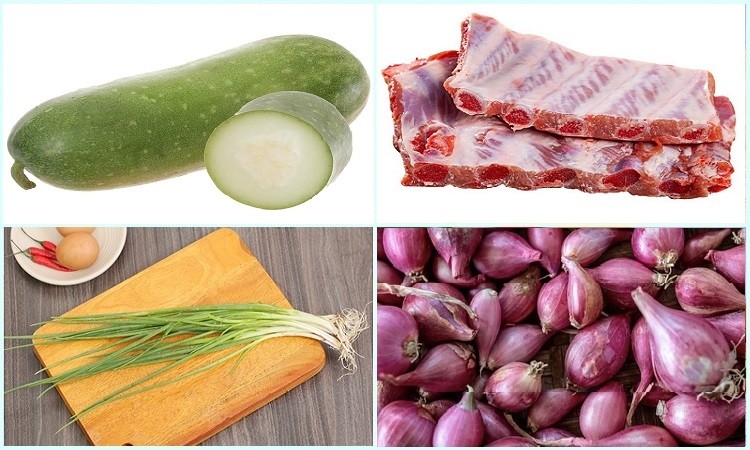 Nguyên liệu chuẩn bị cho món canh sườn bí xanh