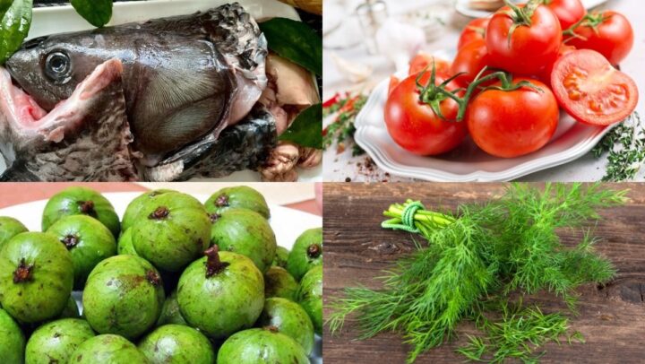 Nguyên liệu chính cho món canh cá miền Bắc gồm đầu cá, cà chua, dọc, hành và thì là tươi ngon