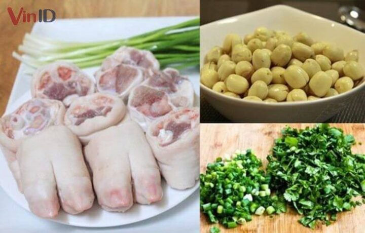 Nguyên liệu chuẩn bị cho cách nấu chân giò ngon hầm hạt sen bổ dưỡng