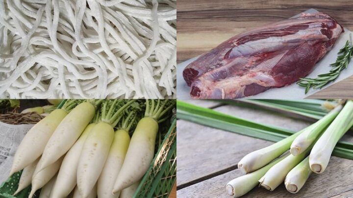 Nguyên liệu chính chuẩn bị cho món bánh canh thịt bò