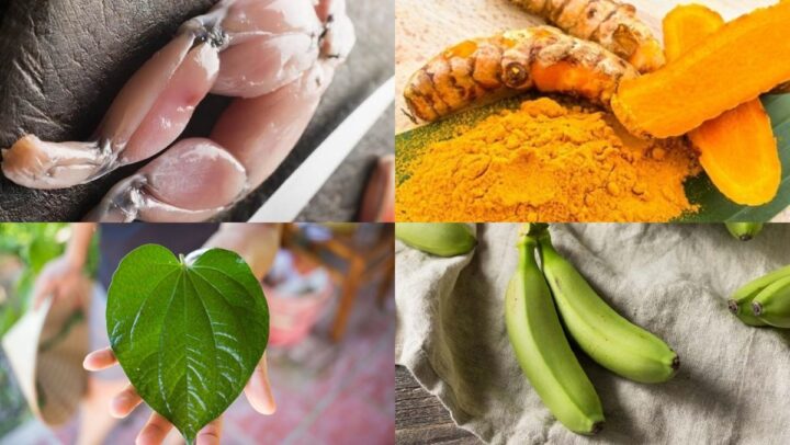 Nguyên liệu tươi ngon cho món ếch om chuối đậu.