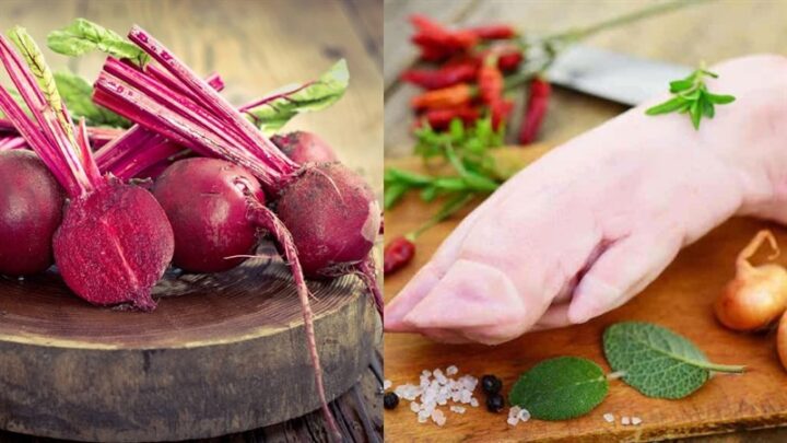 Giò heo và củ dền tươi ngon đã sơ chế sẵn sàng cho món canh