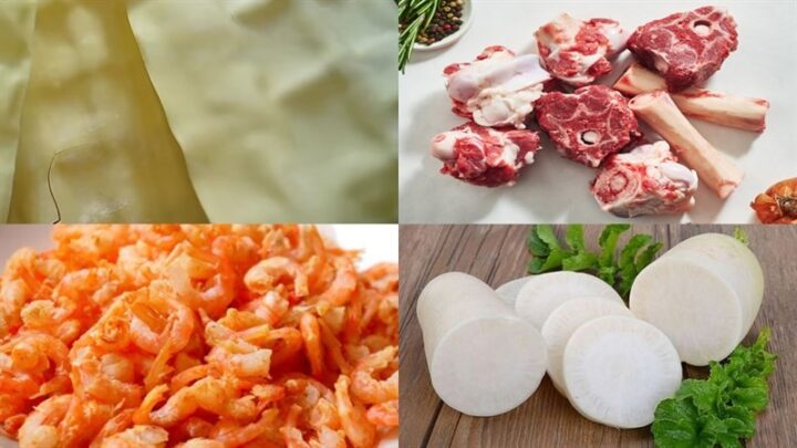 Nguyên liệu chính làm hoành thánh lá nấu tôm khô