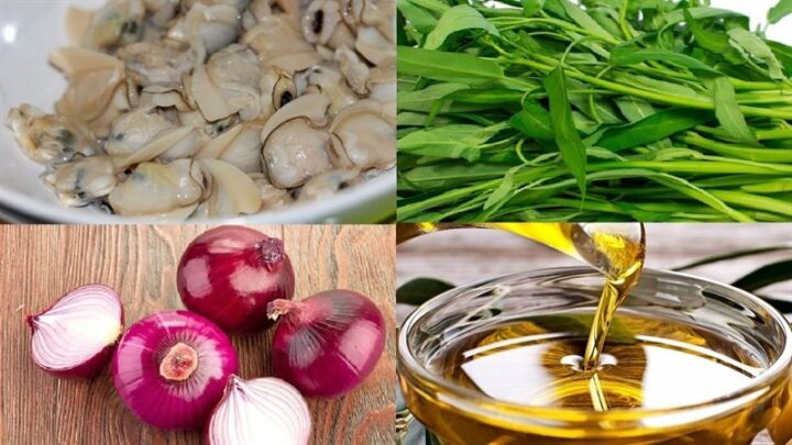 Nguyên liệu món ăn canh nghêu rau muống tươi ngon