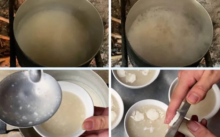 Nồi chè hoài sơn đang được nấu trên bếp, hương thơm lan tỏa