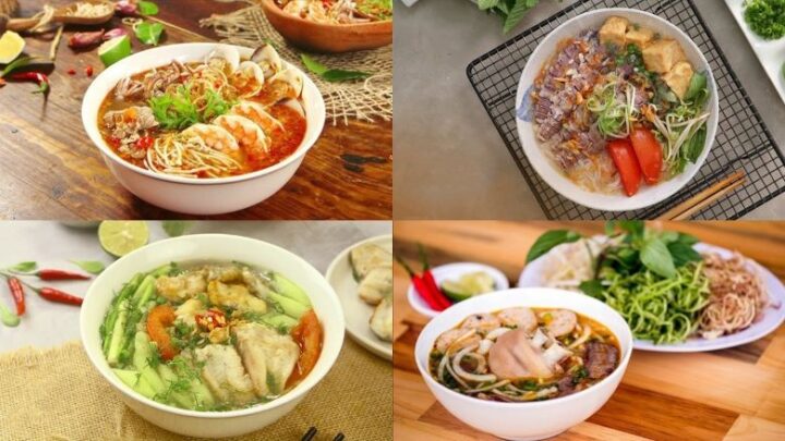 Nồi nước dùng bún trong vắt đang sôi nhẹ