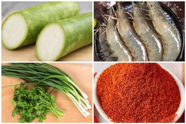 Nguyên liệu cần chuẩn bị để nấu món canh bầu với tôm tươi thơm ngon tại nhà