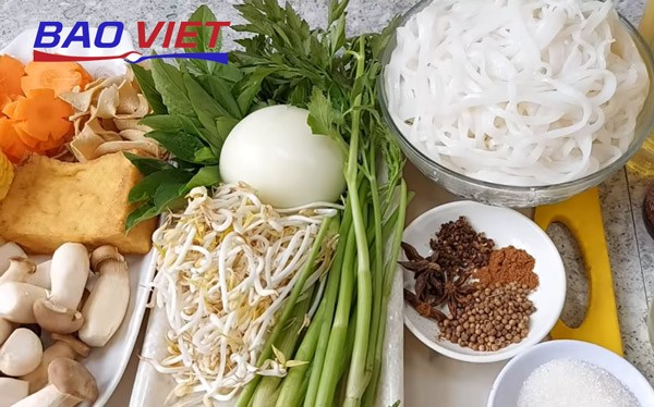 Các nguyên liệu tươi ngon để chuẩn bị cho món phở chay