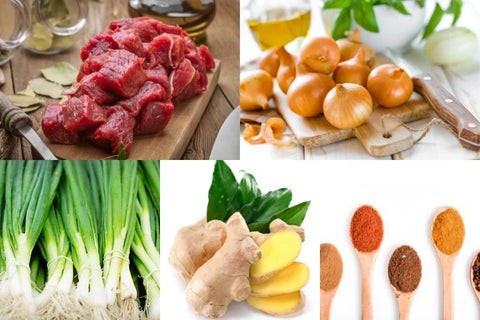 Nguyên liệu chuẩn bị cho món thịt xào hành tây thơm ngon