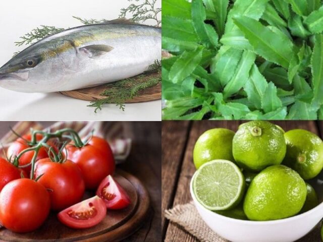 Nguyên liệu đầy đủ để nấu món canh cá cam với quả me chua thanh