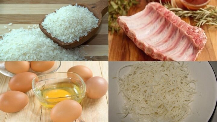 Nguyên liệu làm cơm lá cẩm sườn bì chả đầy đủ