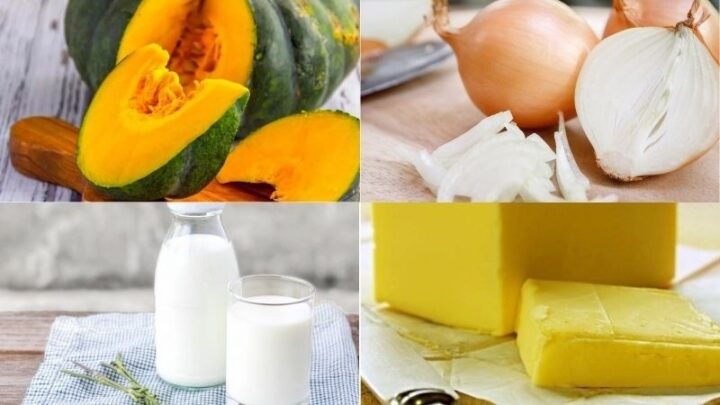 Nguyên liệu chuẩn bị cho món súp bí đỏ sữa tươi