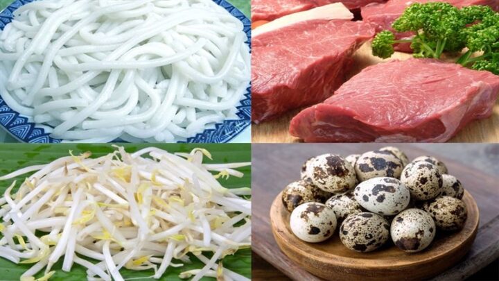 Các nguyên liệu tươi ngon để nấu món bánh canh thịt heo gồm thịt nạc, trứng cút, hành lá và gia vị