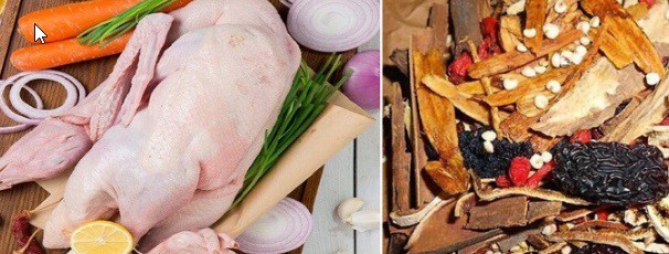 Nguyên liệu và thuốc bắc chuẩn bị cho món vịt tiềm thuốc bắc ngon