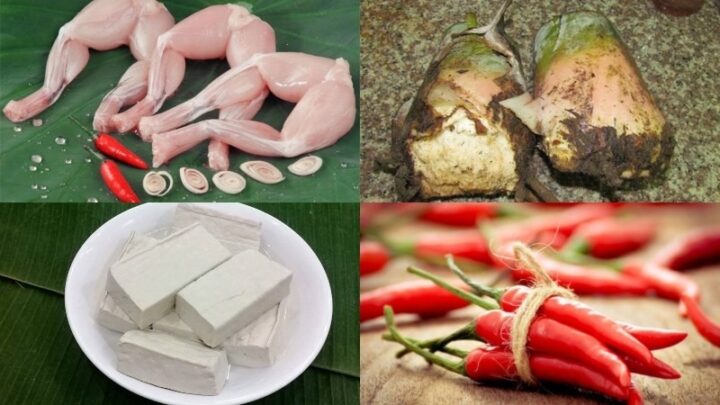 Nguyên liệu chính chuẩn bị cho món ếch om củ chuối