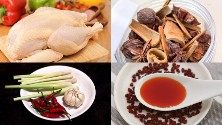 Nguyên liệu chính chuẩn bị cho món bún gà sa tế thơm ngon