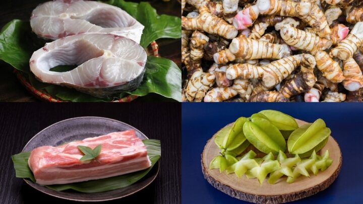 Nguyên liệu chính cho món thịt kho riềng gồm thịt ba chỉ, riềng, khế và các loại gia vị