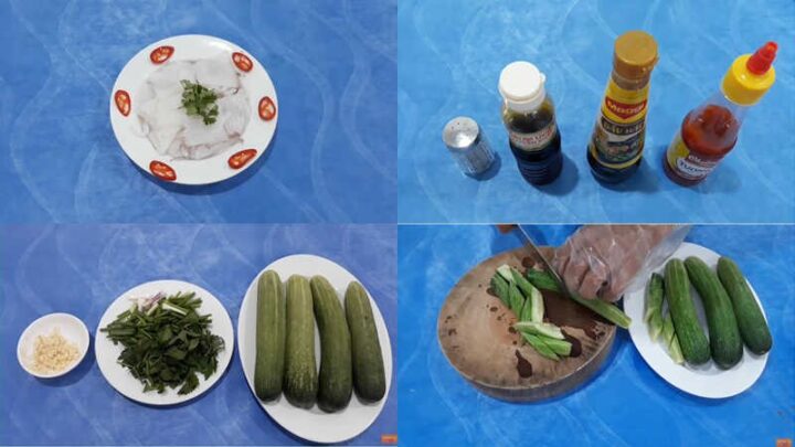 Hình ảnh minh họa các nguyên liệu tươi ngon để chuẩn bị cách nấu mực xào dưa leo