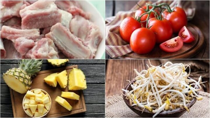 Nguyên liệu đầy đủ để chuẩn bị món cơm sườn non kho dứa hấp dẫn