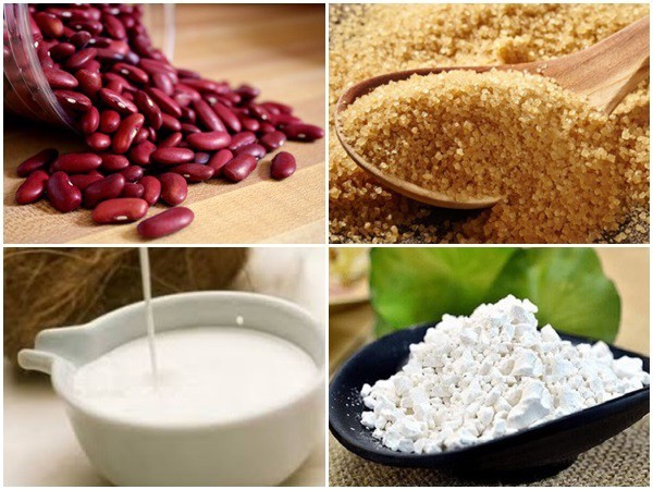 Nguyên liệu chuẩn bị cho món chè đậu đỏ nước cốt dừa