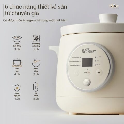 Nồi nấu chậm Bear SB-NNC15 dung tích 1.5L chuyên dùng kho thịt, hầm nhừ, giúp món thịt kho tàu mềm ngon
