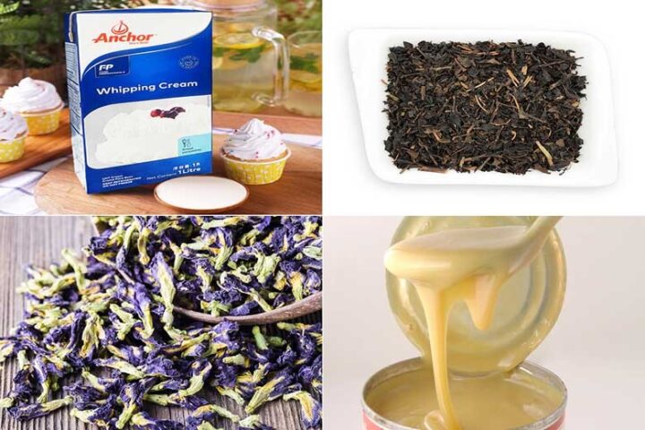 Nguyên liệu cần thiết để học cách nấu trà sữa hoa đậu biếc thơm ngon tại nhà