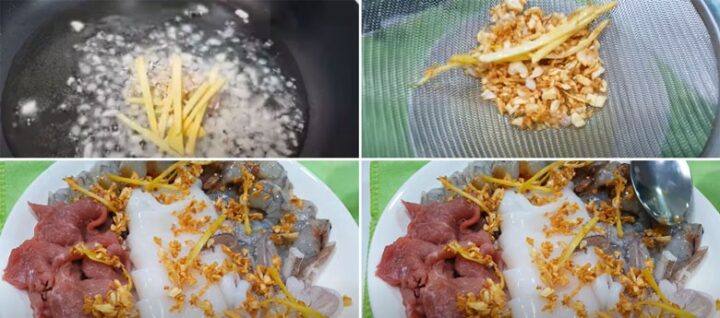 Cách nấu lẩu mực tôm cần ướp tôm, mực, thịt bò
