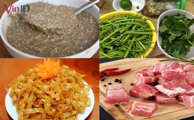 Tổng hợp các nguyên liệu tươi ngon để chuẩn bị cách nấu bánh đa cua rau muống
