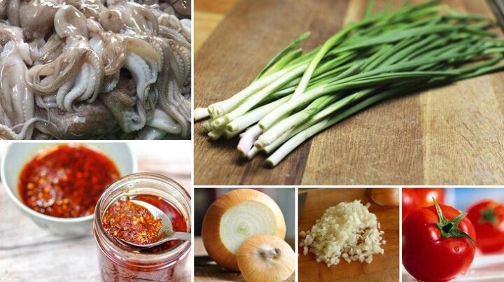 Nguyên liệu tươi ngon để chuẩn bị cách nấu bạch tuộc xào sa tế hấp dẫn