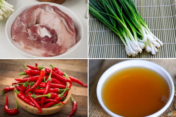 Các nguyên liệu tươi ngon để chuẩn bị món thịt rang cháy cạnh đậm đà