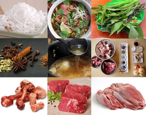 Nguyên liệu nấu phở bò miền Bắc đơn giản