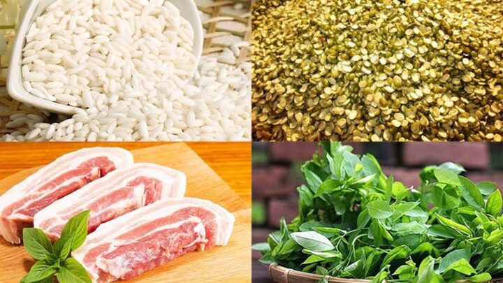 Nguyên liệu chuẩn bị cho cách nấu xôi khúc ngon đậu xanh