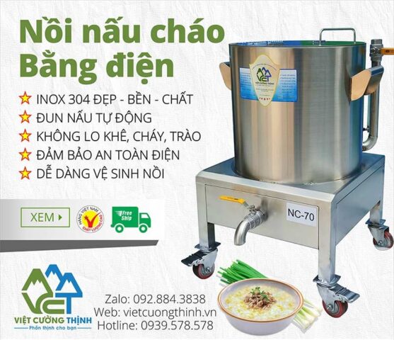 Nồi nấu cháo bằng nồi điện công nghiệp inox chất lượng cao, thiết kế bền bỉ
