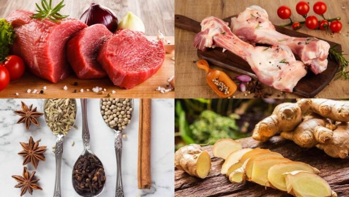 Nguyên liệu cần thiết để nấu nước dùng phở bò thơm ngon, bao gồm xương, thịt và gói gia vị