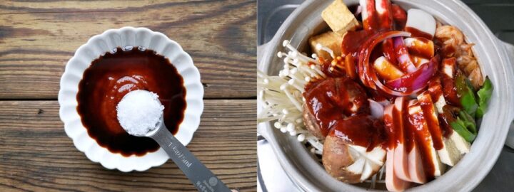 Nồi nước sốt gochujiang đậm đà chuẩn bị nấu mì ăn sáng ngon kiểu Hàn