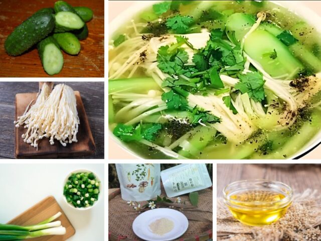 Canh dưa leo chay thanh mát với nấm kim châm